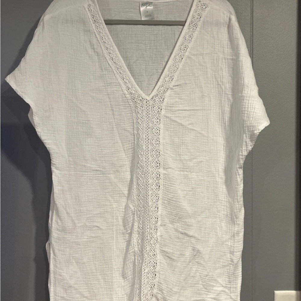 Kona Sol Medium White Gauze Swim Swimsuit Pullover Coverup Dress